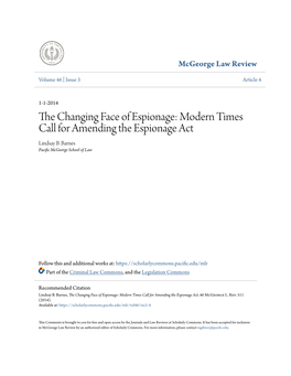 Modern Times Call for Amending the Espionage Act Lindsay B