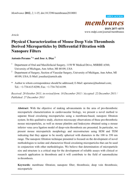 Physical Characterization of Mouse Deep Vein Thrombosis Derived Microparticles by Differential Filtration with Nanopore Filters