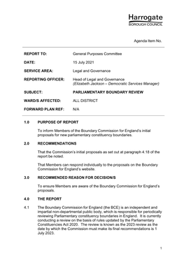 Parliamentary Boundary Review