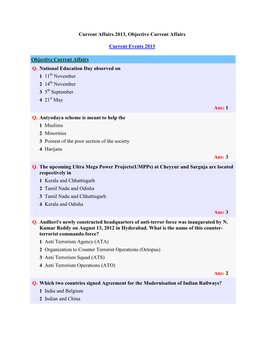 Current Affairs 2013, Objective Current Affairs Current Events 2013