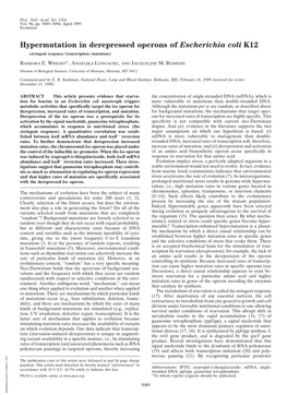 Hypermutation in Derepressed Operons of Escherichia Coli K12 (Stringent Response͞transcription͞mutations)