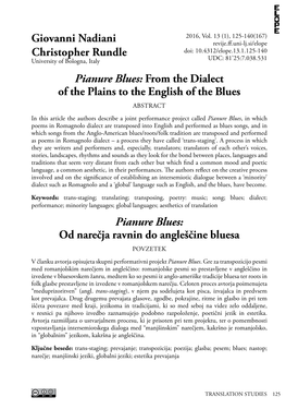 Pianure Blues: from the Dialect of the Plains to the English of The