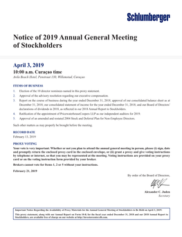 Notice of 2019 Annual General Meeting of Stockholders