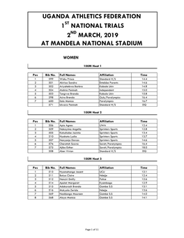 Uganda Athletics Federation 1 National Trials 2 March, 2019 at Mandela National Stadium