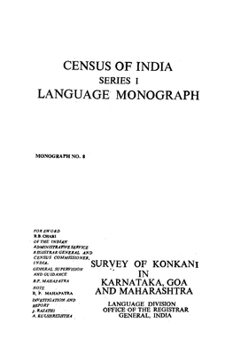 Language Monographs, Survey of Konkani in Karnataka, Goa And