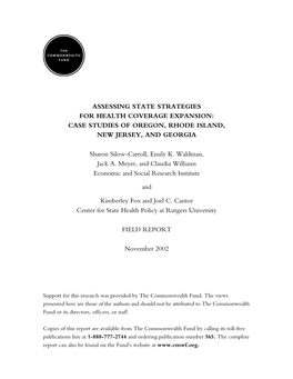 Assessing State Strategies for Health Coverage Expansion: Case Studies of Oregon, Rhode Island, New Jersey, and Georgia