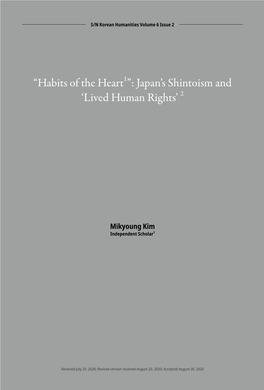 “Habits of the Heart1”: Japan's Shintoism and 'Lived Human Rights' 2