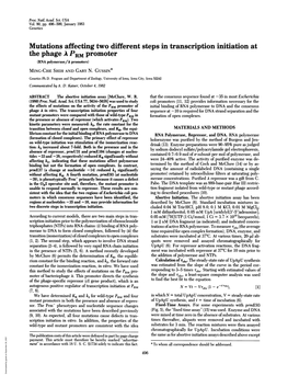 Mutations Affecting Two Different Steps in Transcription Initiation at the Phage a PRM Promoter (RNA Polymerase/A Promoters) MING-CHE SHIH and GARY N