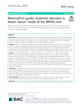 Mammaprint Guides Treatment Decisions in Breast Cancer