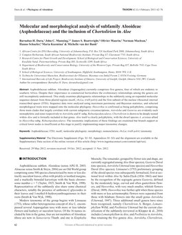 Asphodelaceae) and the Inclusion of Chortolirion in Aloe