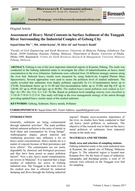 Assessment of Heavy Metal Contents in Surface Sediment of the Tungguk River Surrounding the Industrial Complex of Gebeng City