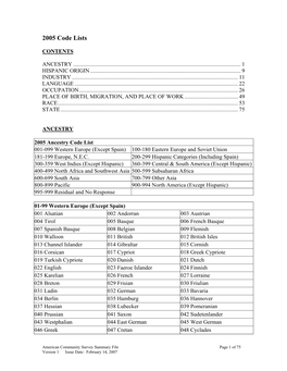 2002 Code Lists