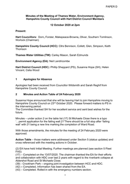 Minutes of the Meeting of Thames Water, Environment Agency, Hampshire County Council with Hart District Council Members