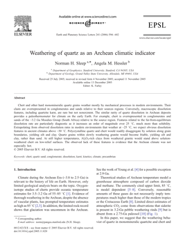 Weathering of Quartz As an Archean Climatic Indicator