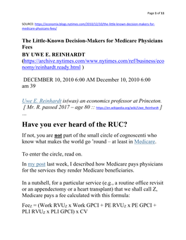 Have You Ever Heard of the RUC? If Not, You Are Not Part of the Small Circle of Cognoscenti Who Know What Makes the World Go ’Round – at Least in Medicare
