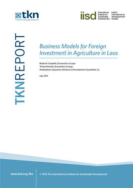 Business Models for Foreign Investment in Agriculture in Laos
