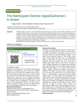 The Flamboyant Delonix Regia(Gulmohar) - a Review