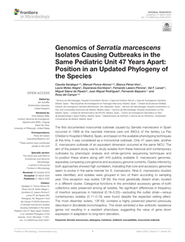 Genomics of Serratia Marcescens Isolates Causing Outbreaks in the Same Pediatric Unit 47 Years Apart: Position in an Updated Phylogeny of the Species