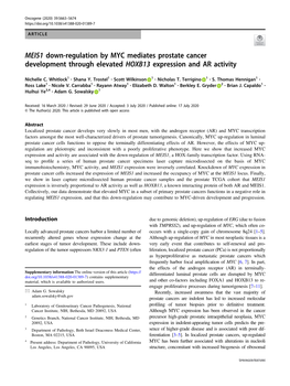 MEIS1 Down-Regulation by MYC Mediates Prostate Cancer Development Through Elevated HOXB13 Expression and AR Activity