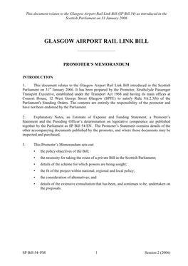 Glasgow Airport Rail Link Bill (SP Bill 54 ) As Introduced in the Scottish Parliament on 31 January 2006