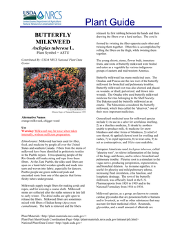 Butterfly Milkweed Were Boiled and Eaten As a Vegetable by Various Indigenous Groups of Eastern and Mid-Western America