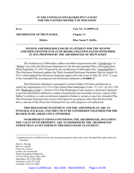 Fourth Amended Disclosure Statement for the Second Amended Chapter 11 Plan of Reorganization Dated September 25, 2015, Proposed by the Archdiocese of Milwaukee