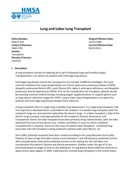 Lung and Lobar Lung Transplant