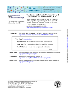 CD1 Proteins, but No Functional Cd1d the Bovine CD1 Family Contains Group 1