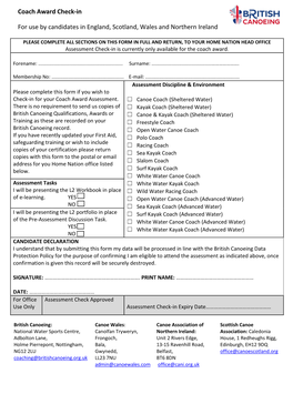 Coach Award Check-In for Use by Candidates in England, Scotland