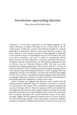 Introduction: Approaching Abjection Rina Arya and Nicholas Chare