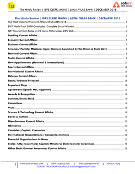 DECEMBER 2018 the Hindu Review | IBPS CLERK MAINS | LAXMI VILAS BANK