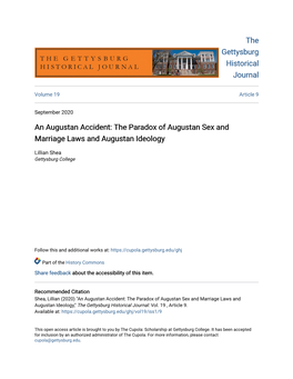 An Augustan Accident: the Paradox of Augustan Sex and Marriage Laws and Augustan Ideology
