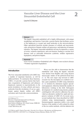 Vascular Liver Disease and the Liver Sinusoidal Endothelial Cell 2 Laurie D