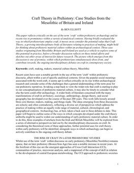 Craft Theory in Prehistory: Case Studies from the Mesolithic of Britain and Ireland