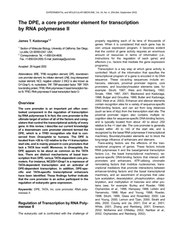 The DPE, a Core Promoter Element for Transcription by RNA Polymerase II