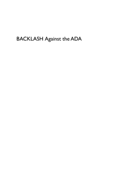 BACKLASH Against the ADA BACKLASH Against the ADA