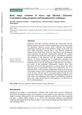 Body Shape Variation of Garra Rufa (Heckel) (Teleostei: Cyprinidae) Using Geometric and Morphometric Techniques