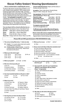 Slocan Valley Seniors' Housing Questionnaire