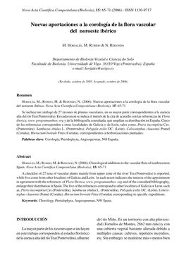 Nuevas Aportaciones a La Corología De La Flora Vascular Del Noroeste Ibérico