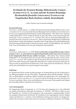 Erstfunde Der Krusten-Rotalge Hildenbrandia Rivularis (Liebmann) J