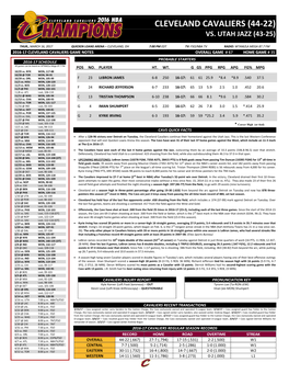 Cleveland Cavaliers (44-22) Vs
