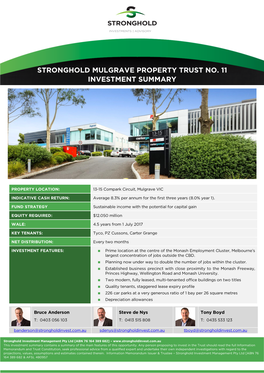 Stronghold Mulgrave Property Trust No. 11 Investment Summary