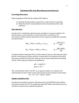 Experiment B5: Acid/Base Dissociation Constant