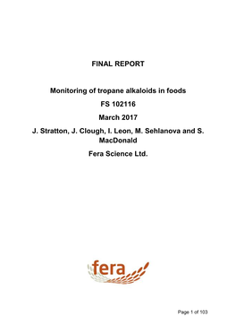 Monitoring of Tropane Alkaloids in Foods As