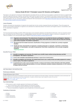 Science Grade 06 Unit 11 Exemplar Lesson 02: Domains and Kingdoms