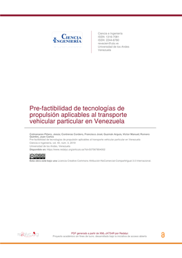 Pre-Factibilidad De Tecnologías De Propulsión Aplicables Al Transporte Vehicular Particular En Venezuela