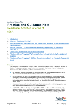 Practice and Guidance Note Residential Activities in Terms of S95a
