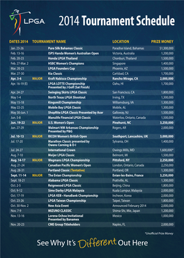 2014 Tournament Schedule