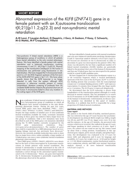 Abnormal Expression of the KLF8 (ZNF741) Gene in a Female Patient