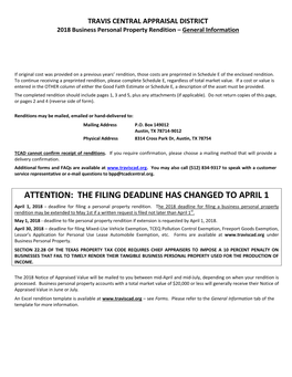 ATTENTION: the FILING DEADLINE HAS CHANGED to APRIL 1 April 1, 2018 - Deadline for Filing a Personal Property Rendition